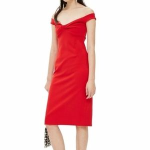 Topshop Red Twisted Off The Shoulder Midi Dress - worn once